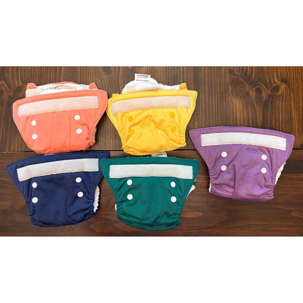 Thirsties Newborn All-in-One Cloth Diapers Lot of 5 Adjustable Snap Pre-Owned